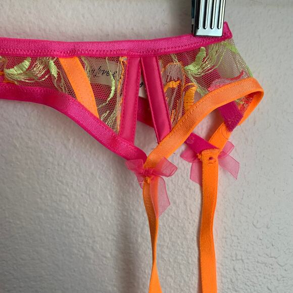 NEW For Love and Lemons Tulip Garter Belt in Neon Pink and Orange - Picture 5 of 10